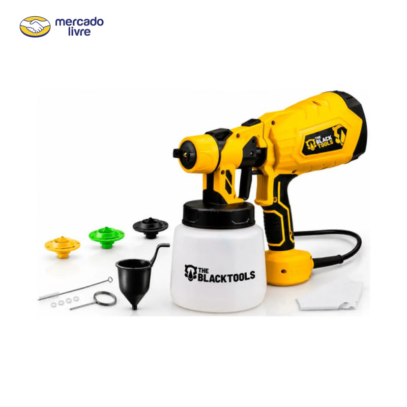 Pistola De Pintura E Pulverizadora Elétrica Portátil Hvlp 1.250l C/5 Bicos E Acessórios 600w Tpp150 The Black Tools