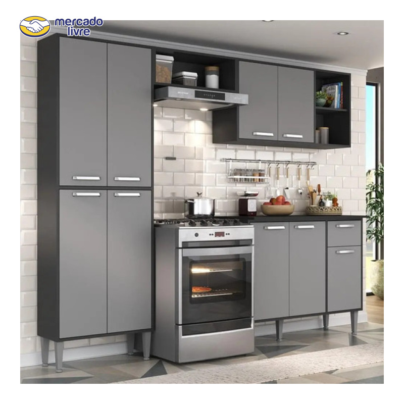 Cozinha Compacta Armário E Balcão Xangai Multimóveis Vm2840 Cor Preto/grafite