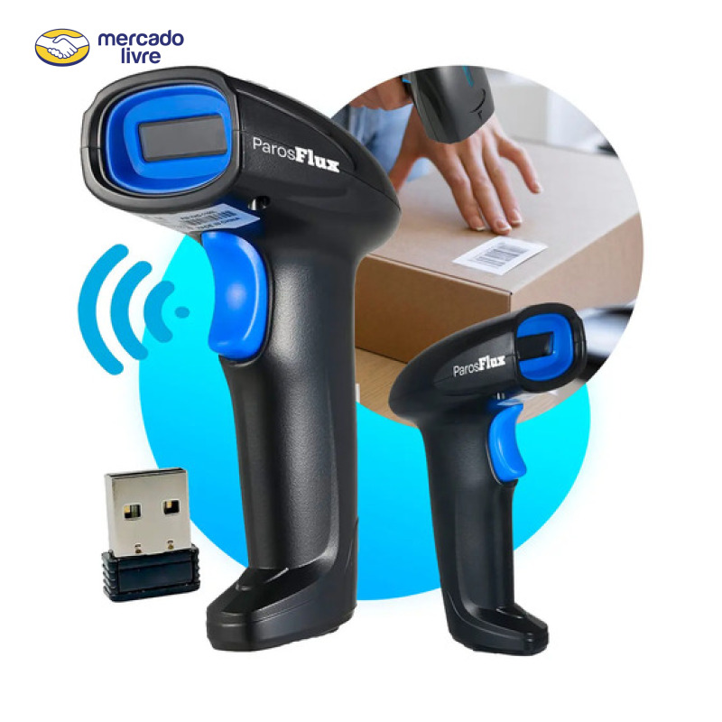 Leitor Código De Barras Sem Fio Usb De Mão Bar Code Scanner 1d Laser Linear Cor Preto