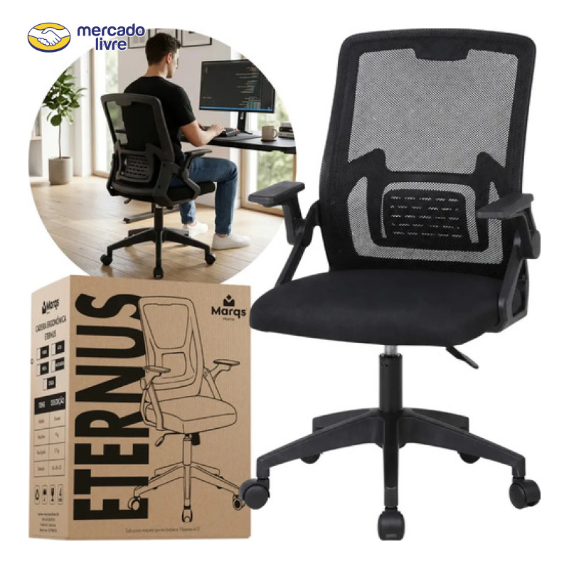 Cadeira De Escritorio Ergonomica Nr17 Ethernus Marqs Home Giratoria Resistente Reforçada 180kg Confortavel Reuniao Preto