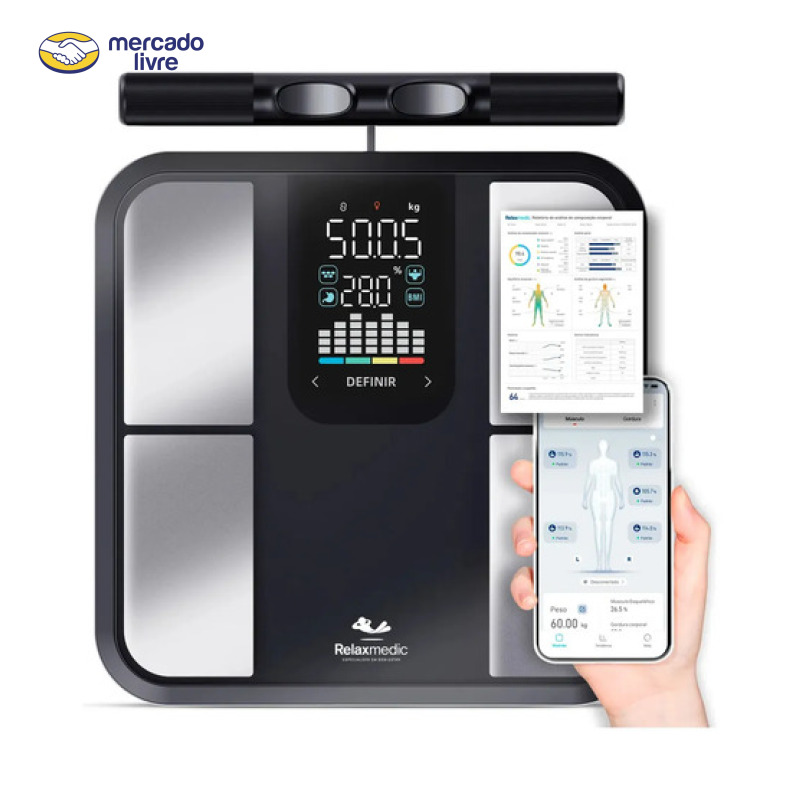Balança De Bioimpedância 8 Sensores Relaxmedic Digital Preto