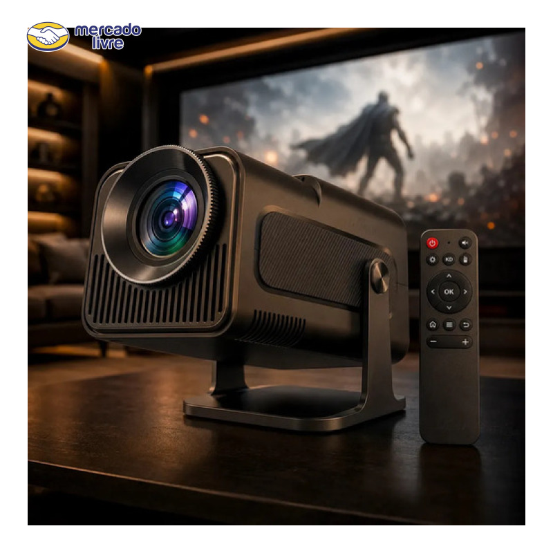 Projetor HY320 Davely Smart TV Android WiFi 6 390 ANSI Lumens Full HD Suporte 4K HDMI Bluetooth 85-200 Polegadas Alto Falante Com Controle Remoto Bivolt Portátil Mini