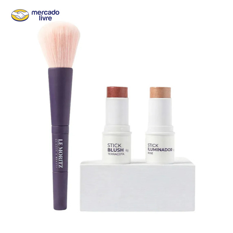 Kit Maquiagem Essencial Blush, Iluminador E Pincel Le Moritz