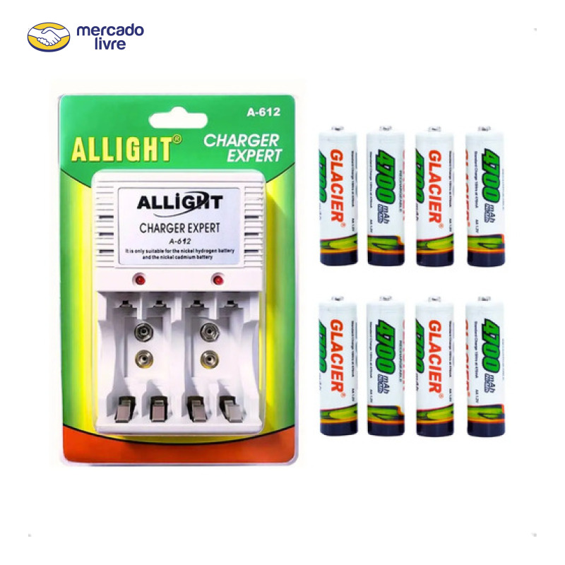 Kit 8 Pilhas Recarregáveis + Carregador Rápido Bivolt Aa/aaa