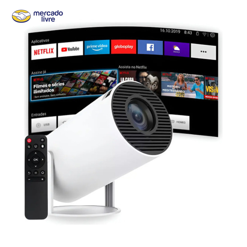 Projetor Portátil 4k Hd Android 11.0 Smart Wifi 5g Bluetooth Branco 127/220v